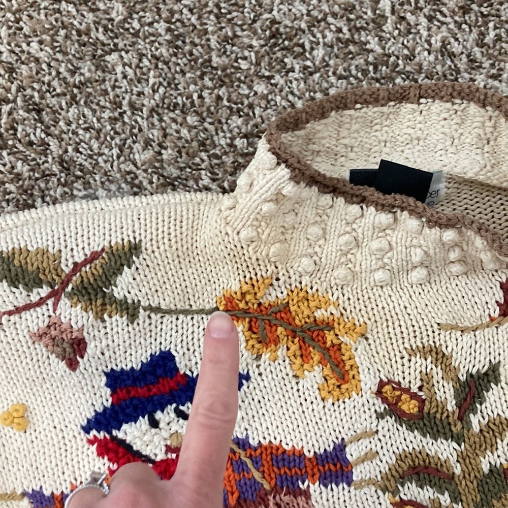 Vintage 90s Beldochpopper Fall Harvest Pumpkin Scarecrow Turtleneck Sweater S - Picture 10 of 14